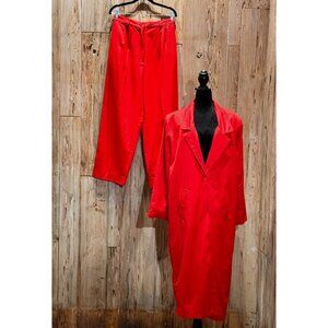 David Benjamin Womens XL Red Single-Breasted Trench Coat & Pant Set